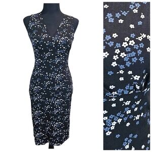 Vintage 90s PS Perception Floral Sleeveless Bodycon Midi Dress M Dark Romantic